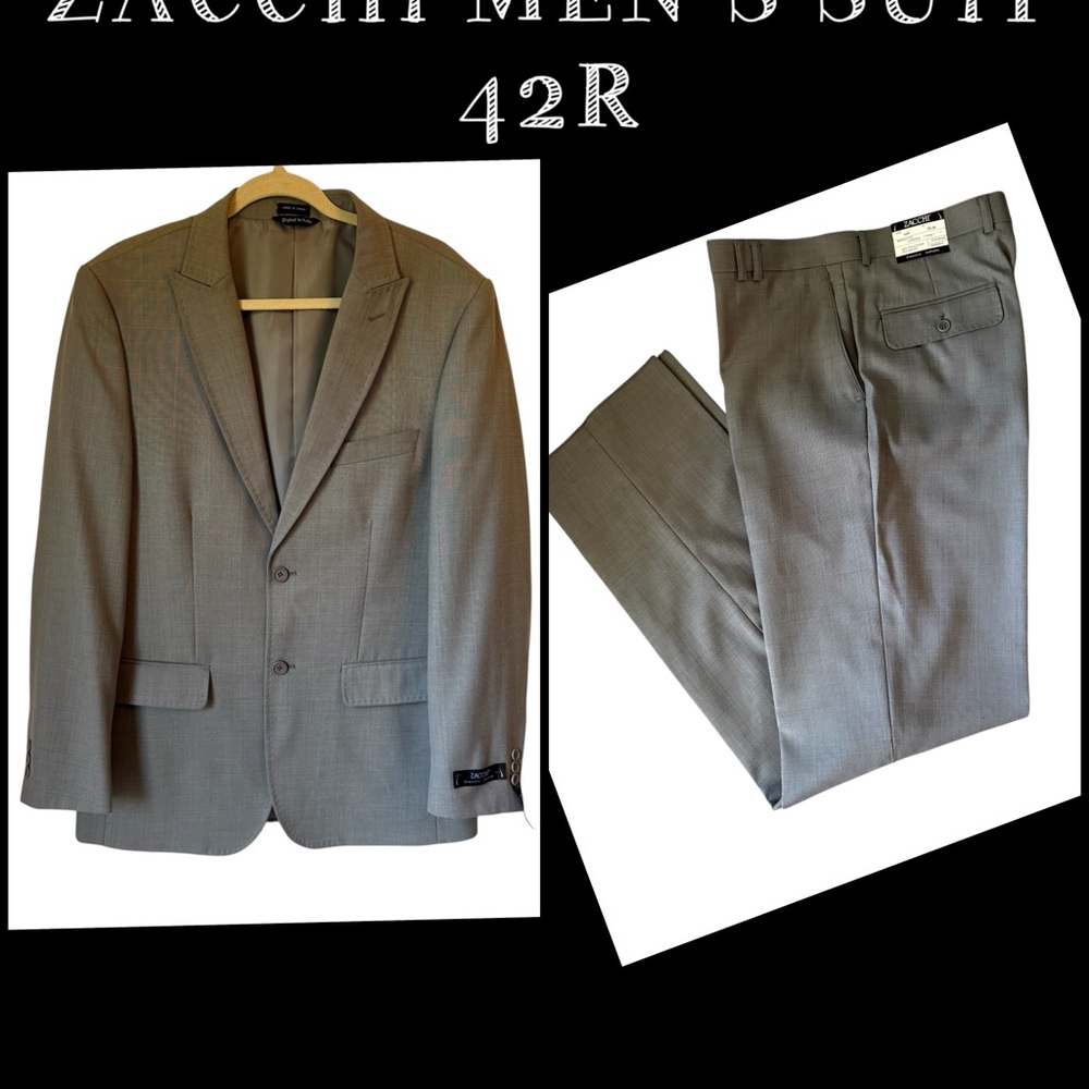 ZACCHI Men’s Gray 2 Piece Larosa Suit Raw Hem Pants Size 42 Regular NWT